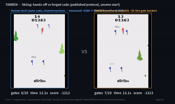 Part 6. TANREN — On Atari Skiing, Deep RL's Hardest Slope, Readable Python Beats Every Published RL Agent